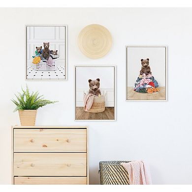Sylvie Beaded Three Bears In Laundry Basket Classic White Style Framed Canvas by Amy Peterson