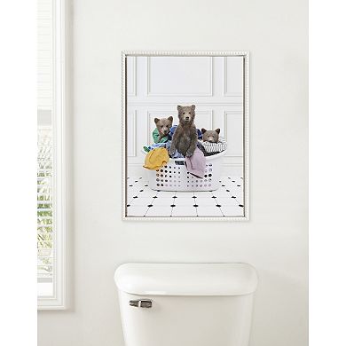 Sylvie Beaded Three Bears In Laundry Basket Classic White Style Framed Canvas by Amy Peterson