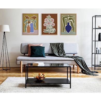Sylvie Expressive Abstract House Plant Ink Blue Vase Framed Canvas by The Creative Bunch Studio
