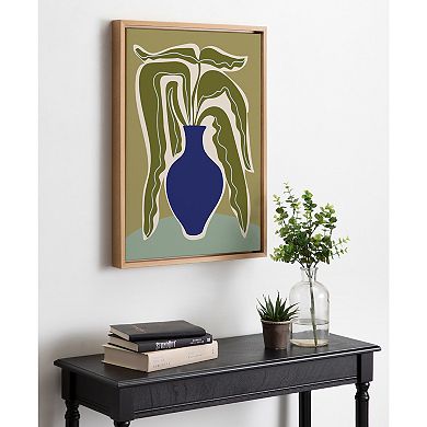 Sylvie Expressive Abstract House Plant Ink Blue Vase Framed Canvas by The Creative Bunch Studio