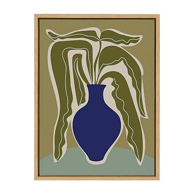 Sylvie Expressive Abstract House Plant Ink Blue Vase Framed Canvas by The Creative Bunch Studio
