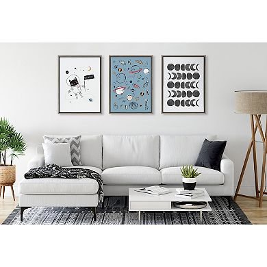Sylvie 901 Moon Phases Black on White Framed Canvas by Teju Reval of SnazzyHues