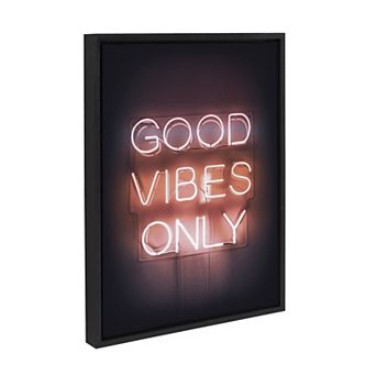 Sylvie Good Vibes Only Neon Sign Framed Canvas by The Creative Bunch Studio