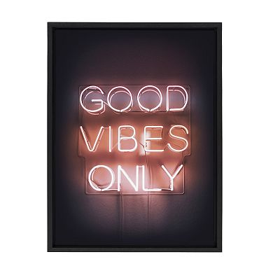 Sylvie Good Vibes Only Neon Sign Framed Canvas by The Creative Bunch Studio