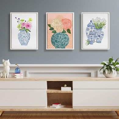 Sylvie Beaded Chinoiserie Jars with White Tulips Framed Canvas by Patricia Shaw