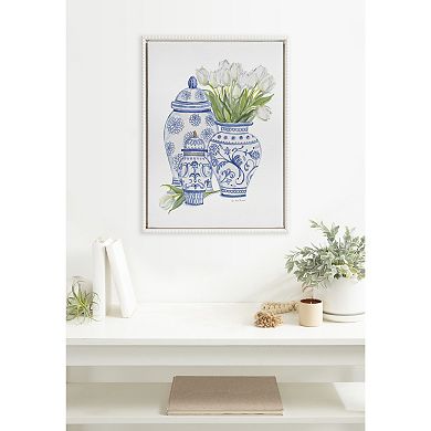 Sylvie Beaded Chinoiserie Jars with White Tulips Framed Canvas by Patricia Shaw