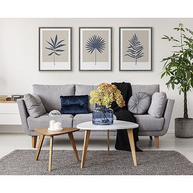 Sylvie Muted Tan and Blue Colorblock Botanical Palm Framed Canvas by The Creative Bunch Studio
