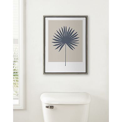Sylvie Muted Tan and Blue Colorblock Botanical Palm Framed Canvas by The Creative Bunch Studio