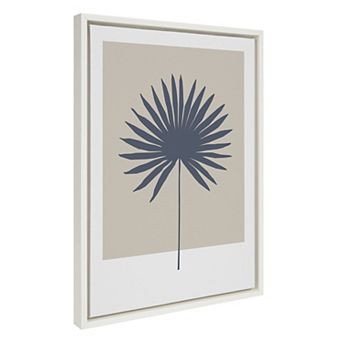 Sylvie Muted Tan and Blue Colorblock Botanical Palm Framed Canvas by The Creative Bunch Studio