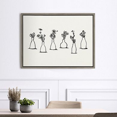 Sylvie Still Life Group of Flowers in Vases Framed Canvas by The Creative Bunch Studio