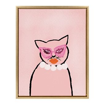Sylvie Cat in Pearls Framed Canvas by Bouffants and Broken Hearts