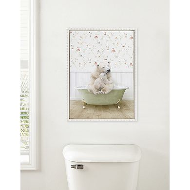 Sylvie Beaded Mother and Baby Polar Bear in Country Cottage Bath Framed Canvas by Amy Peterson