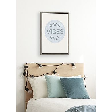 Sylvie Good Vibes Only Pale Blue Button Framed Canvas by The Creative Bunch Studio