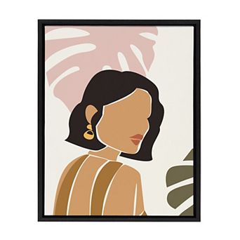 Sylvie Boho Abstract Face Framed Canvas by The Creative Bunch Studio