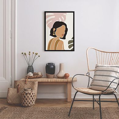 Sylvie Boho Abstract Face Framed Canvas by The Creative Bunch Studio