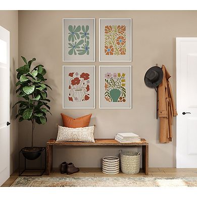 Sylvie Colorful Abstract Retro Floral Red and Pink Framed Canvas by The Creative Bunch Studio
