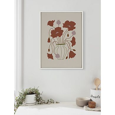 Sylvie Colorful Abstract Retro Floral Red and Pink Framed Canvas by The Creative Bunch Studio