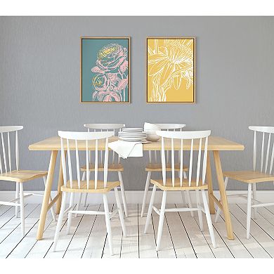 Sylvie Floral in Teal Framed Canvas by Apricot and Birch