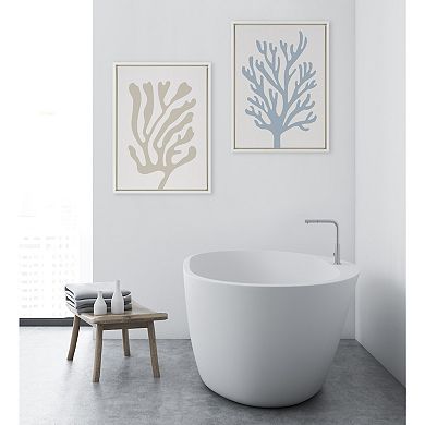 Sylvie Abstract Coral Coastal Beige Framed Canvas by The Creative Bunch Studio