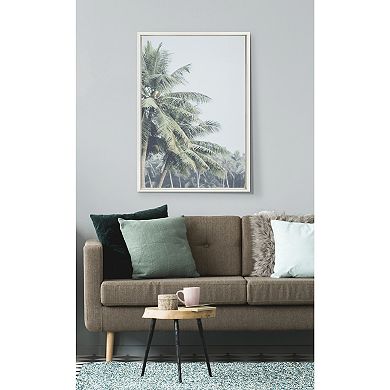 Sylvie Pale Green Coconut Palm Trees Framed Canvas by The Creative Bunch Studio