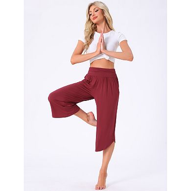 Women's Capri Lounge Yoga Cropped Summer Casual Wide Leg with Pockets Workout Sweat Pajama Pants