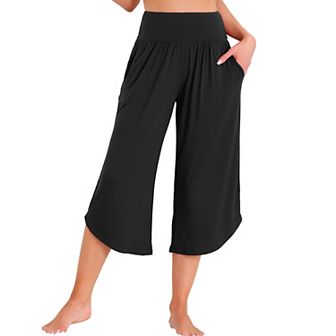 Women's Capri Lounge Yoga Cropped Summer Casual Wide Leg with Pockets Workout Sweat Pajama Pants