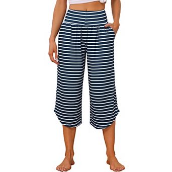Women's Capri Lounge Yoga Cropped Summer Casual Wide Leg with Pockets Workout Sweat Pajama Pants
