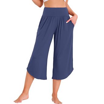 Women's Capri Lounge Yoga Cropped Summer Casual Wide Leg with Pockets Workout Sweat Pajama Pants