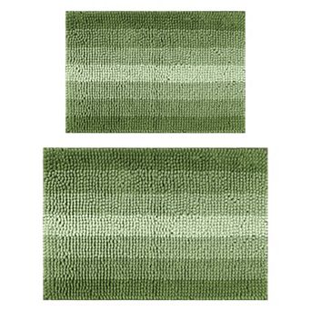 2 pc Contrasting Color Bathroom Rugs, Plush Shaggy Bath Carpet for Bathroom 16" x 24"+20" x 32"