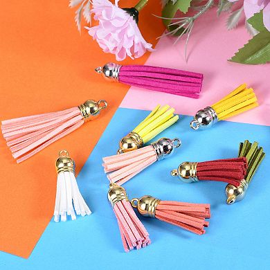 30Pcs 1.5" Leather Tassels Keychain Charm with Cap for DIY Craft