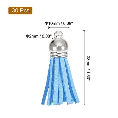 30Pcs 1.5" Leather Tassels Keychain Charm with Cap for DIY Craft