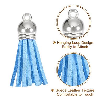 30Pcs 1.5" Leather Tassels Keychain Charm with Cap for DIY Craft