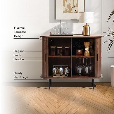 LuxenHome Mid-Century Modern 2-Door Accent Cabinet with Slatted Sliding Doors