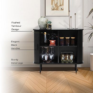 LuxenHome Mid-Century Modern 2-Door Accent Cabinet with Slatted Sliding Doors
