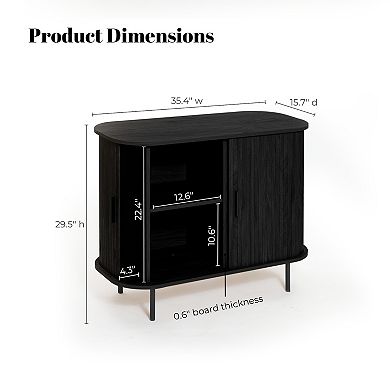 LuxenHome Mid-Century Modern 2-Door Accent Cabinet with Slatted Sliding Doors