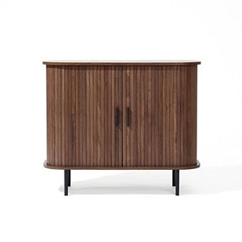 LuxenHome Mid-Century Modern 2-Door Accent Cabinet with Slatted Sliding Doors