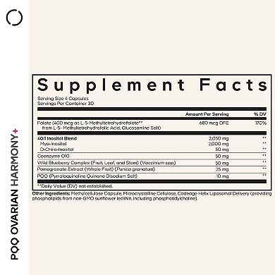 Codeage PQQ Ovarian Harmony, Myo + D-Chiro-Inositol, CoQ10, Folate, Pyrroloquinoline Quinone, 120 ct