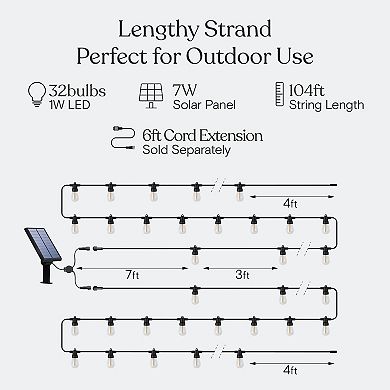 Brightech 104' Ambience Pro Solar 7w Outdoor Led Waterproof String Lights With Remote Control