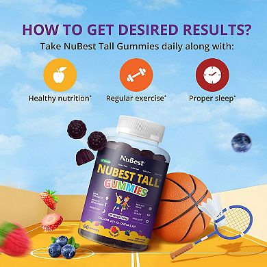 NuBest Tall Vegan Gummies, Height Growth Supplement For Ages 2+, No Added Sugar, Mixed Berry Flavor
