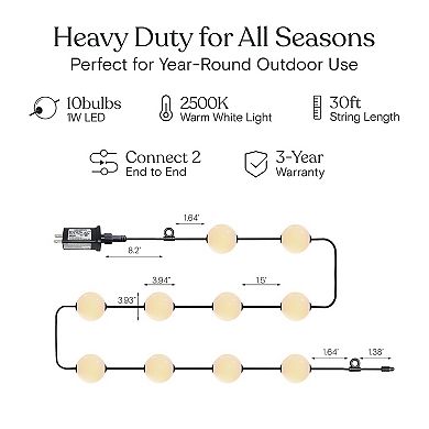 Brightech Ambience 30' Led Outdoor Orb String Lights With G100 Bulbs