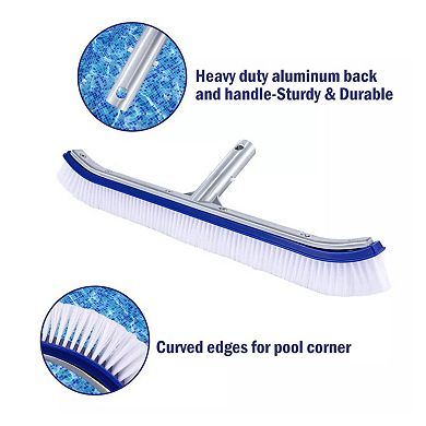 In/Above Ground Swimming Pool Curved Wall Floor Brush with Aluminum Back 18"
