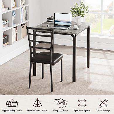 3 Piece Dining Table Set for 2,Metal Frame Wood Kitchen Table and 2 Chairs