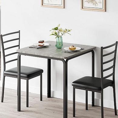 3 Piece Dining Table Set for 2,Metal Frame Wood Kitchen Table and 2 Chairs
