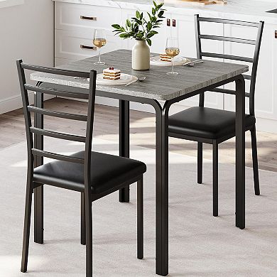 3 Piece Dining Table Set for 2,Metal Frame Wood Kitchen Table and 2 Chairs