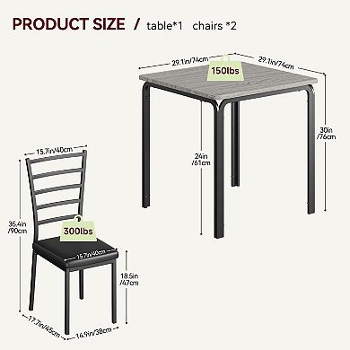 3 Piece Dining Table Set for 2,Metal Frame Wood Kitchen Table and 2 Chairs