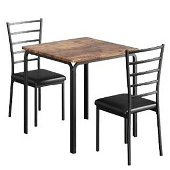 3 pc Dining Table Set for 2,Metal Frame Wood Kitchen Table and 2 Chairs