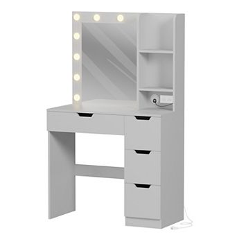 Modern Vanity Makeup Desk with Vanity Mirror, 4 Drawers