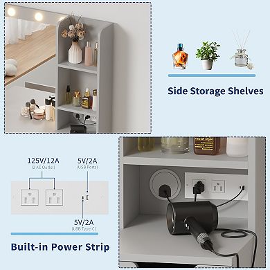 Modern Vanity Makeup Desk with Vanity Mirror, 4 Drawers