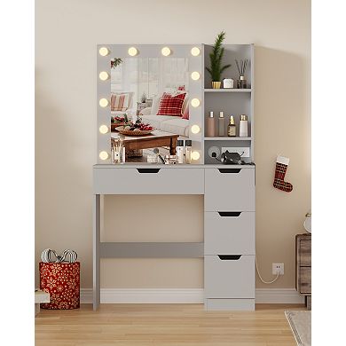 Modern Vanity Makeup Desk with Vanity Mirror, 4 Drawers