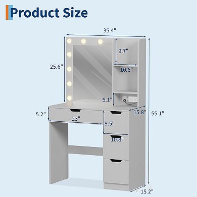 Modern Vanity Makeup Desk with Vanity Mirror, 4 Drawers